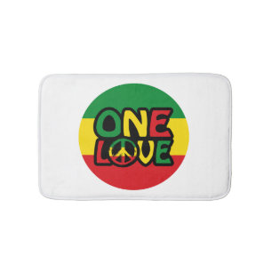 One Love, Reggae design with reggae colours Bath Mat