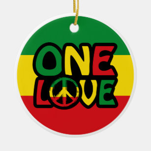 One Love, Reggae design with reggae colours Ceramic Tree Decoration