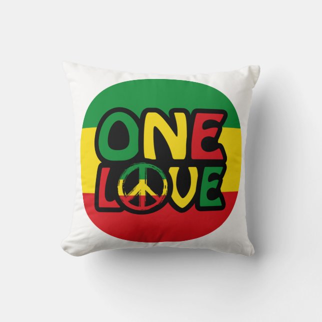 One Love, Reggae design with reggae colours Cushion (Front)