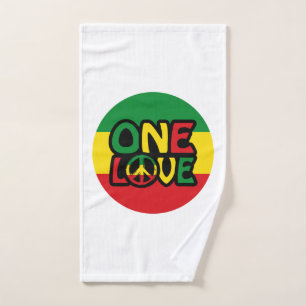 One Love, Reggae design with reggae colours Hand Towel