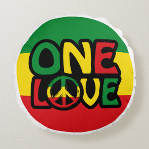 One Love, Reggae design with reggae colours Round Cushion