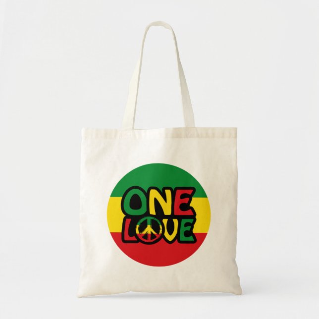 One Love, Reggae design with reggae colours Tote Bag (Front)