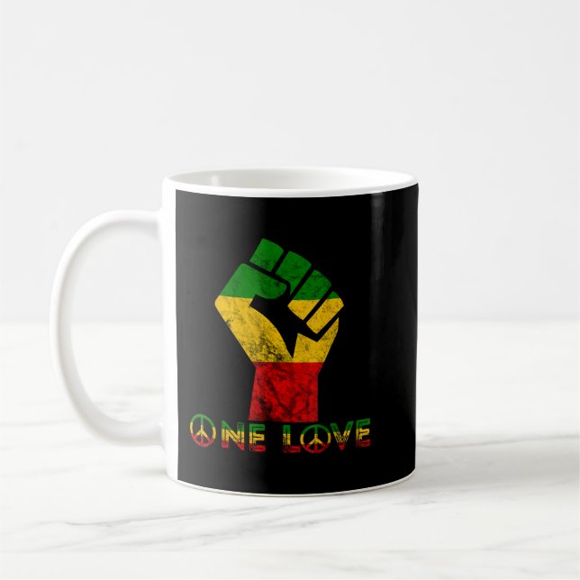 One Love Reggae Fist Rasta Reggae Music Jamaica Ra Coffee Mug (Left)