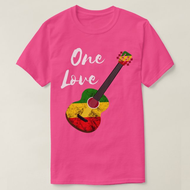 One Love Reggae Guitar Rastafari Roots Rasta Regga T-Shirt (Design Front)
