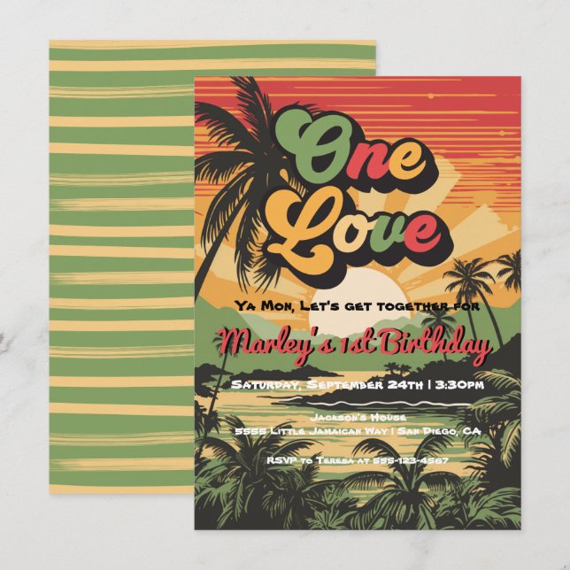 One Love Reggae Jamaican Birthday Invitation (Front/Back)