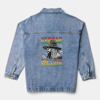 One Love Reggae Music Heartbeat Rastafari Rasta Denim Jacket
