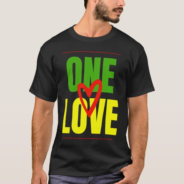 One Love Reggae Red Green Yellow Jamaica Pride Reg T-Shirt (Front)
