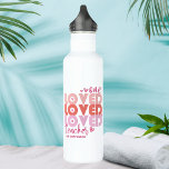 One Love Teacher Pink Modern Personalised Name 710 Ml Water Bottle<br><div class="desc">One Love Teacher Pink Modern Personalised Name Stainless Steel Water Bottle features the text "one loved teacher" in modern pink script typography accented with love hearts and personalised with your custom name. Perfect for your favourite teacher for teacher appreciation,  birthday,  Christmas,  holidays and more. Designed by Evco Studio www.zazzle.com/store/evcostudio</div>