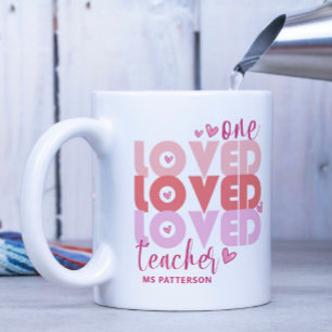 One Love Teacher Pink Modern Personalised Name Coffee Mug