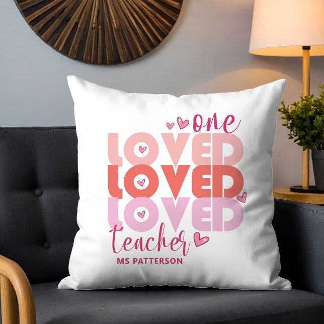 One Love Teacher Pink Modern Personalised Name Cushion (Creator Uploaded)
