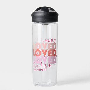 One Love Teacher Pink Modern Personalised Name Water Bottle