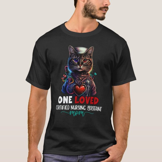One Loved Certified Nursing Assistant Mom Cat Moth T-Shirt (Front)