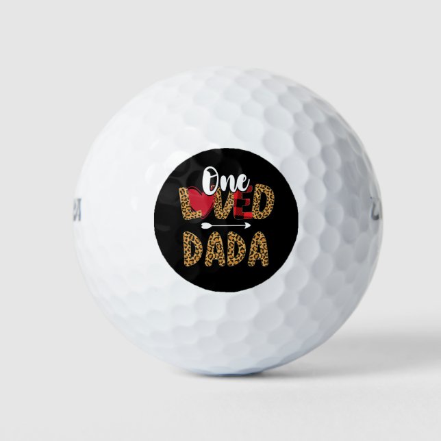 One Loved Dada Leopard Buffalo Plaid Valentines Golf Balls (Front)