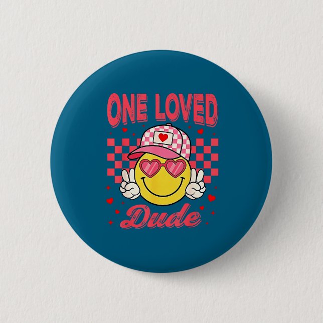 One Loved Dude Checkered Heart Valentines Day Boys 6 Cm Round Badge (Front)