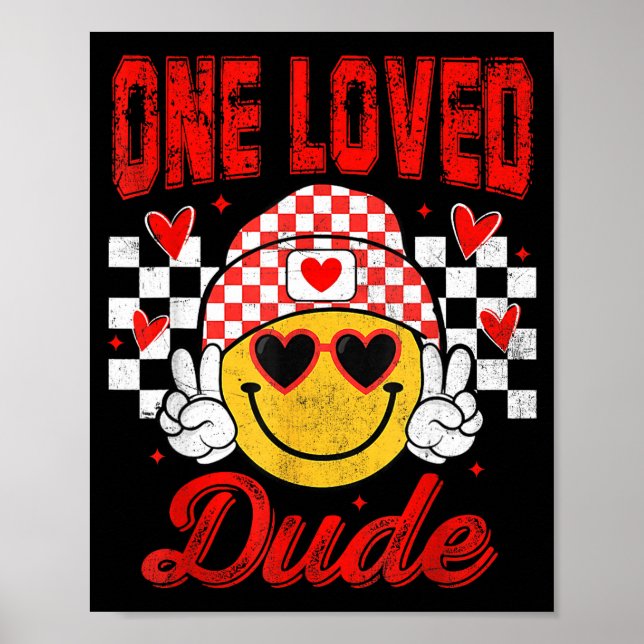 One Loved Dude Checkered Heart Valentines Day Boys Poster (Front)