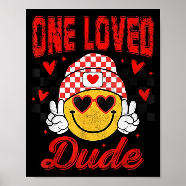 One Loved Dude Checkered Heart Valentines Day Boys Poster (Front)