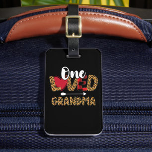 One Loved Grandma Leopard Buffalo Plaid Valentines Luggage Tag