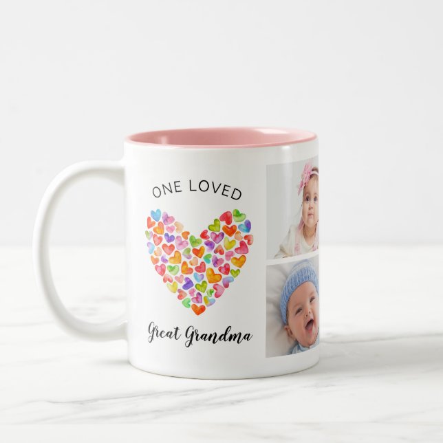 One Loved Great Grandma Four Photo Collage Two-Tone Coffee Mug (Left)
