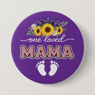 One Loved Mama Sunflower Iris Pregnancy Reveal 7.5 Cm Round Badge