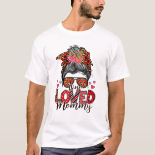 One Loved Mommy Messy Bun Mom Valentine's Day Leop T-Shirt