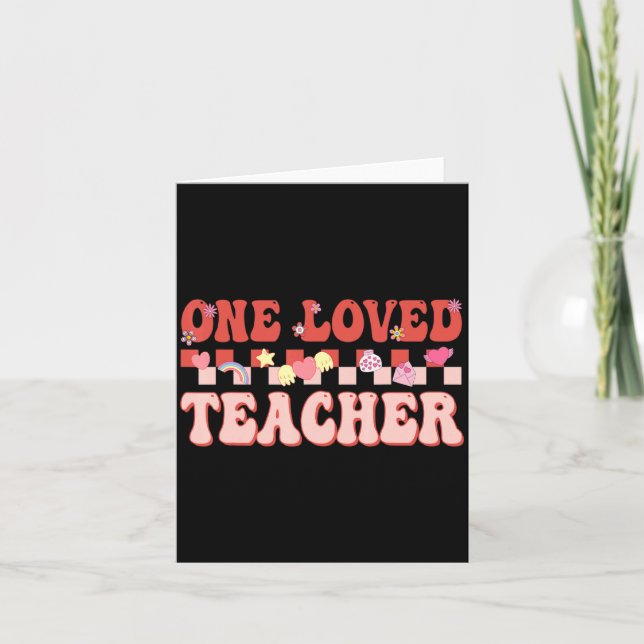 One Loved Teacher Happy Valentines Day Retro Groov Card (Front)