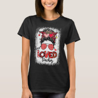 One Loved Teacher Leopard Messy Bun Valentine's Da