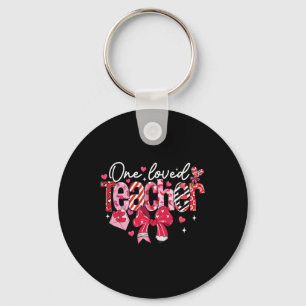 One Loved Teacher Valentine Coquette Bow Key Ring