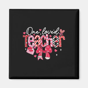 One Loved Teacher Valentine Coquette Bow  Magnet