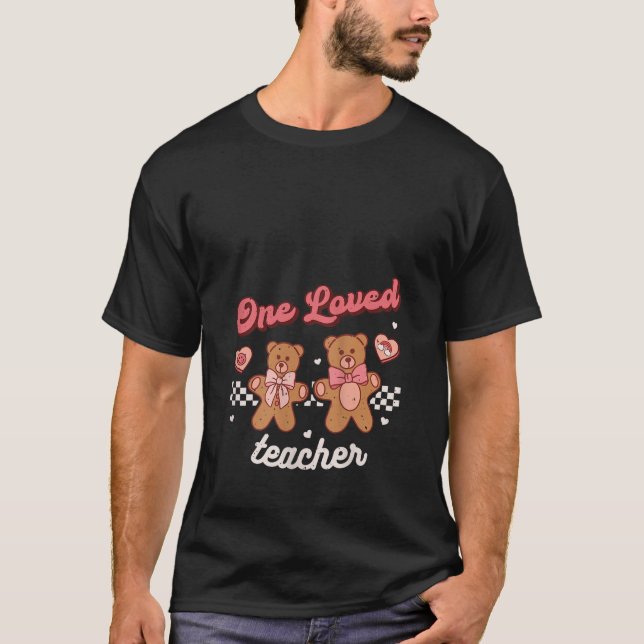 One Loved Teacher Valentines Day Retro Groovy Cute T-Shirt (Front)