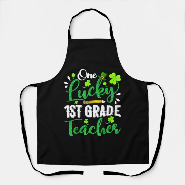 One Lucky 1st Grade Teacher Pencil Shamrock St Pat Apron (Front)