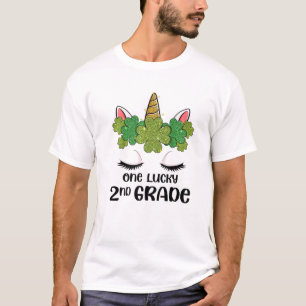 One Lucky 2Nd Grade Cute Unicorn Face St Patricks T-Shirt