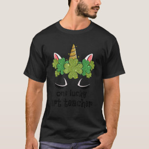 One Lucky Art Teacher Cute Unicorn Face St Patrick T-Shirt