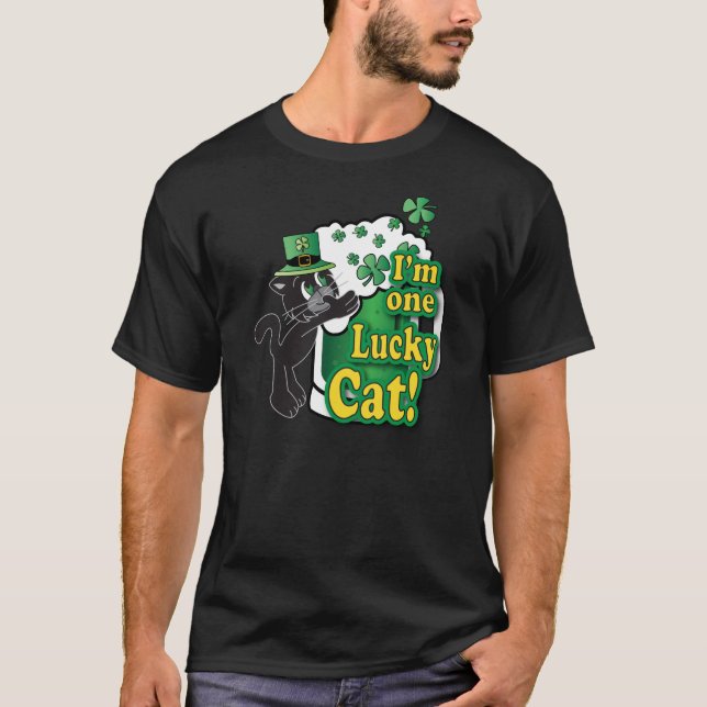 One 🍀 Lucky Beer Drinking Irish Cat T-Shirt (Front)