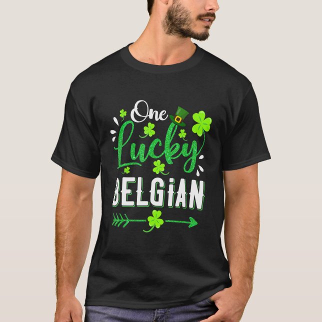 One Lucky Belgian Shamrock Leprechaun Hat St Patri T-Shirt (Front)
