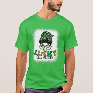 One Lucky Case Worker Bleached Messy Bun St Patric T-Shirt