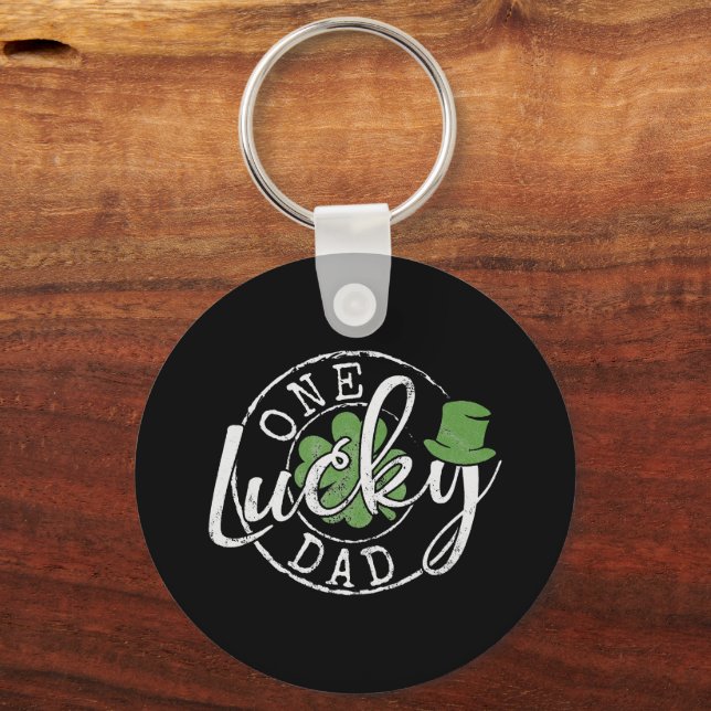 One Lucky Dad Father Irish Clovers St Patricks Day Key Ring (Front)