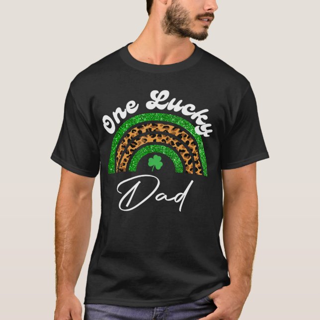 One Lucky Dad Rainbow St Patrick's Day Leopard T-Shirt (Front)