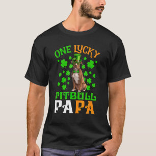One Lucky Dog Papa Brown Pitbull Dad St Patricks D T-Shirt