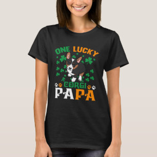 One Lucky Dog Papa Tricolor Corgi Dad St Patricks T-Shirt