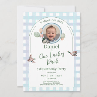 One Lucky Duck 1st Birthday Photo Invitation