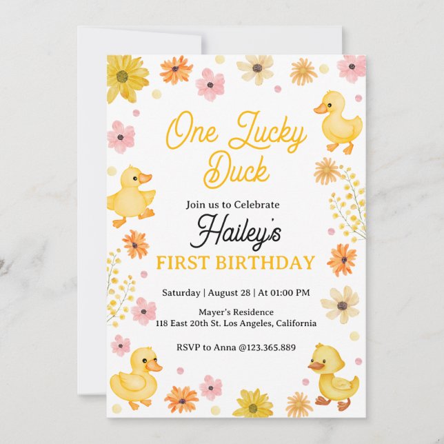 One Lucky Duck Birthday Invitation (Front)