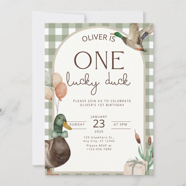 One Lucky Duck Birthday Invitation Boys First (Front)