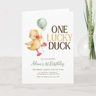 One Lucky Duck Birthday Invitation, Kids Birthday  Invitation