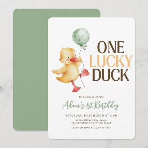 One Lucky Duck Birthday Invitation, Kids Birthday  Invitation