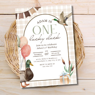One Lucky Duck Birthday Invite, Mallard Duck Boys Invitation