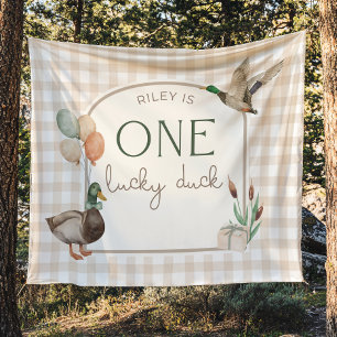 One Lucky Duck Birthday Personalized Banner Tapestry