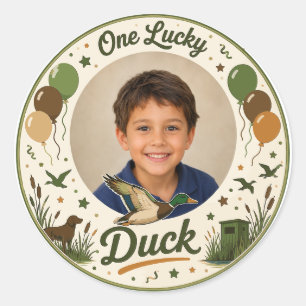 One Lucky Duck Birthday Photo Frame Classic Round Sticker
