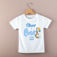 One lucky duck blue gingham birthday printed