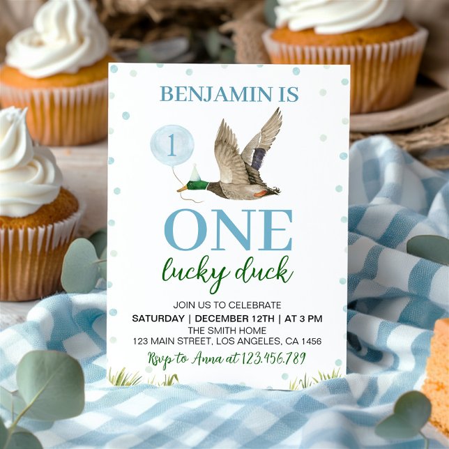 One Lucky Duck Boy Birthday Invitation (Creator Uploaded)