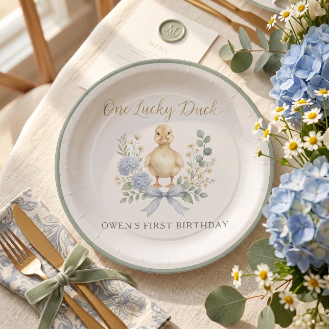 One Lucky Duck Boy First Birthday Paper Plates (Creator Uploaded)